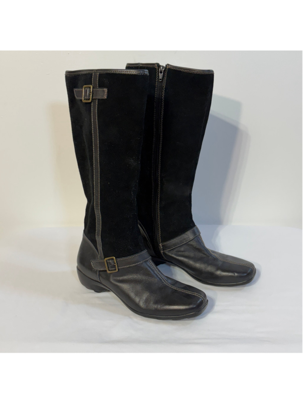 Naturalizer Jadis Black Leather Suede Heeled Boots Women’s Size 9 Side Zip